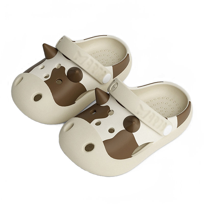 Cute Cow Garden Clogs for Kids Non-Slip Sandals Indoor/Outdoor-Khaki