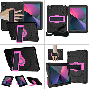 iPad Case With Handle Stand Shoulder Strap for iPad5 2018 9.7-BlackRose