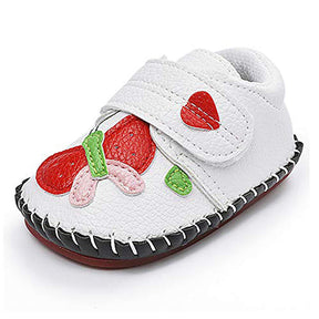 Baby Girls Pu Leather Walking Sneakers Toddler Rubber Cartoon Shoes-White