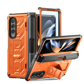 7.6inch Armorer Phone Case Full-Wrap with Kickstand Pen Slot for Galaxy Z Flip 4-Orange