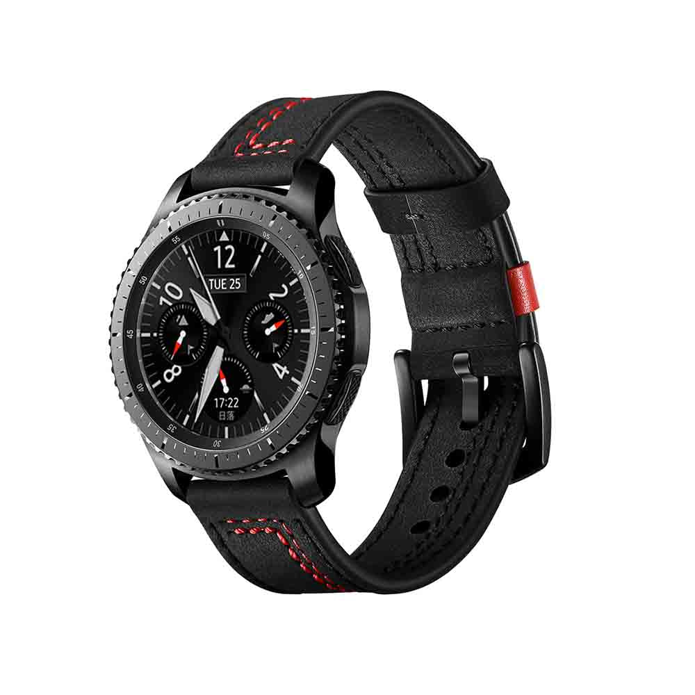 Fashion 7 Line Style Leather Watch Band For Samsung Galaxy Watch 42/46mm Gear S3 Frontier/Classic(Black)