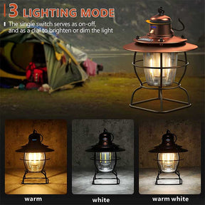 Retro Hanging Camping Lantern Rechargeable Portable Warm Lights-