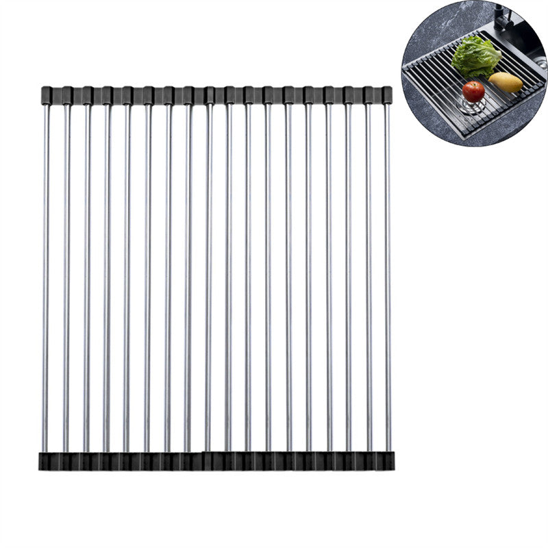 18Tubes Roll-Up Dish Drying Rack Stainless Steel for Kitchen Sink-Black