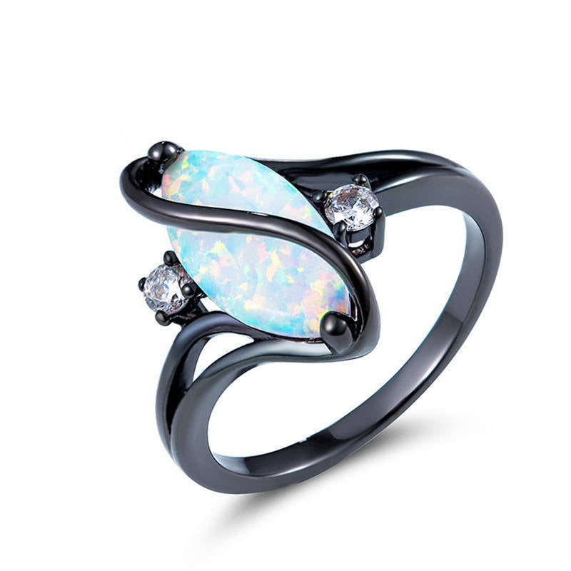 S-shaped Diamonds Opal Rings for Women-Black