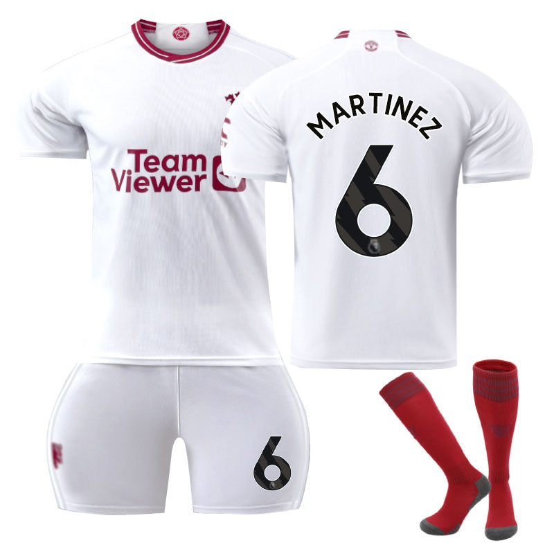 Red Devil Man Utd Second Away Jersey MARTINEZ #6 Soccer Jersey Kids Adult 3Pcs Jersey Kits