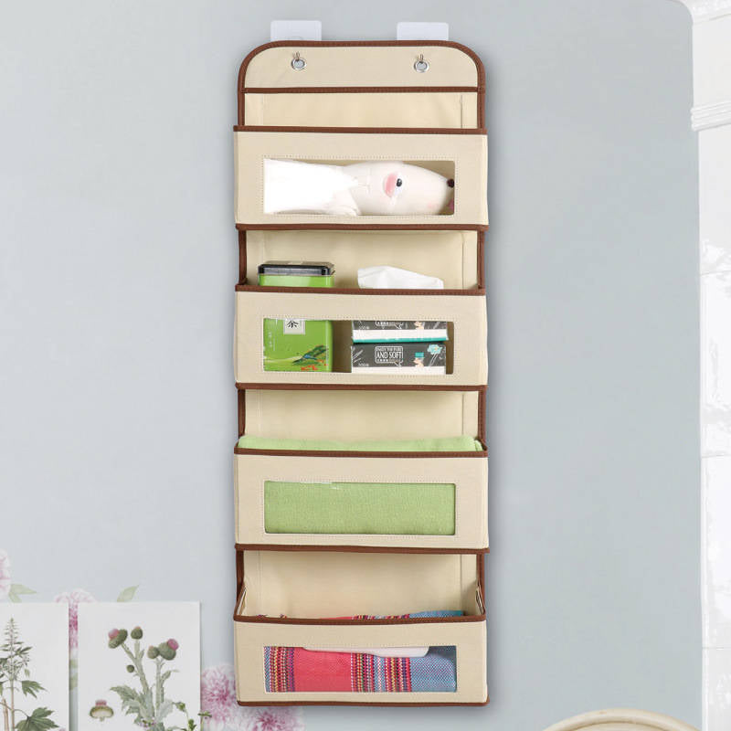 Over Door Wall Mount 4 Clear Window Pocket Organizer - Beige