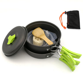 Camping Cookware Mess Kit with Storage Bag-Green