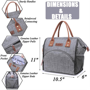 Lunch Bag Durable Nylon Thermal Snacks Organizer for College Work Picnic Hiking Beach Fishing -Gray