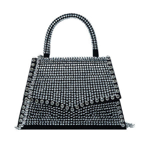 Glitter Rhinestone Crossbody Evening Bag Fashion Crystal Top Handle Bags for Women-Silver