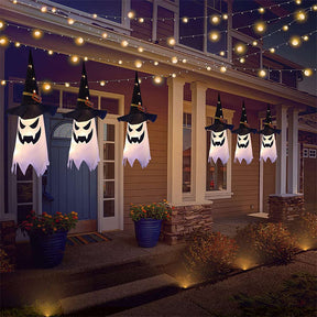 3 Pcs Halloween Hanging Lighted Glowing Ghost Witch Hat for Yard Tree Garden