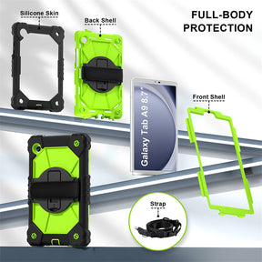 Rugged Tablet Case with Stand and Shoulder Strap for Samsung Galaxy A9-BlackGreen