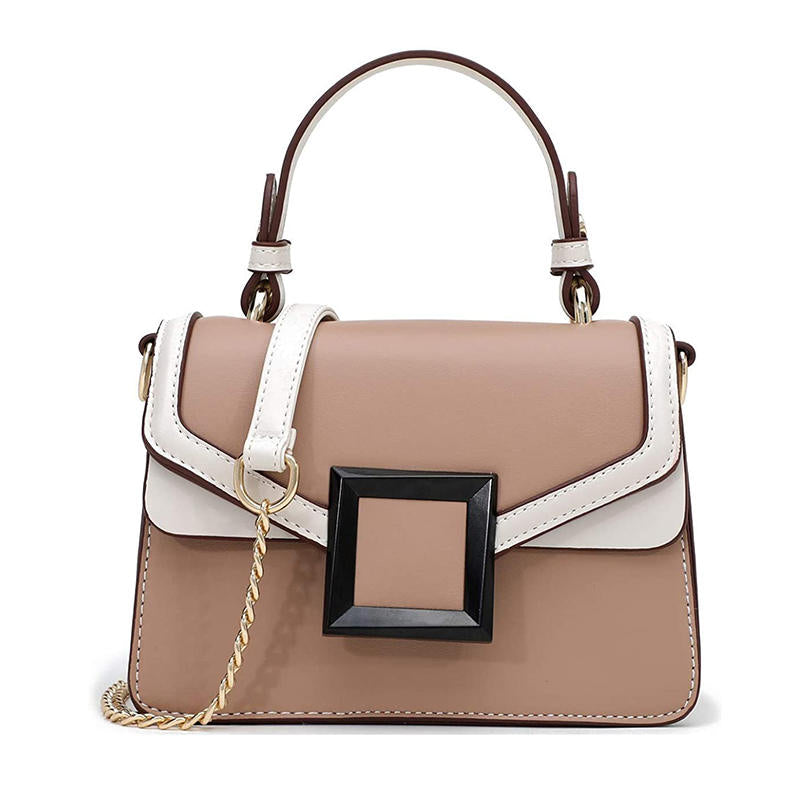 Crossbody Bags for Women Leather Chain Cute Color-Block Handbags-Apricot