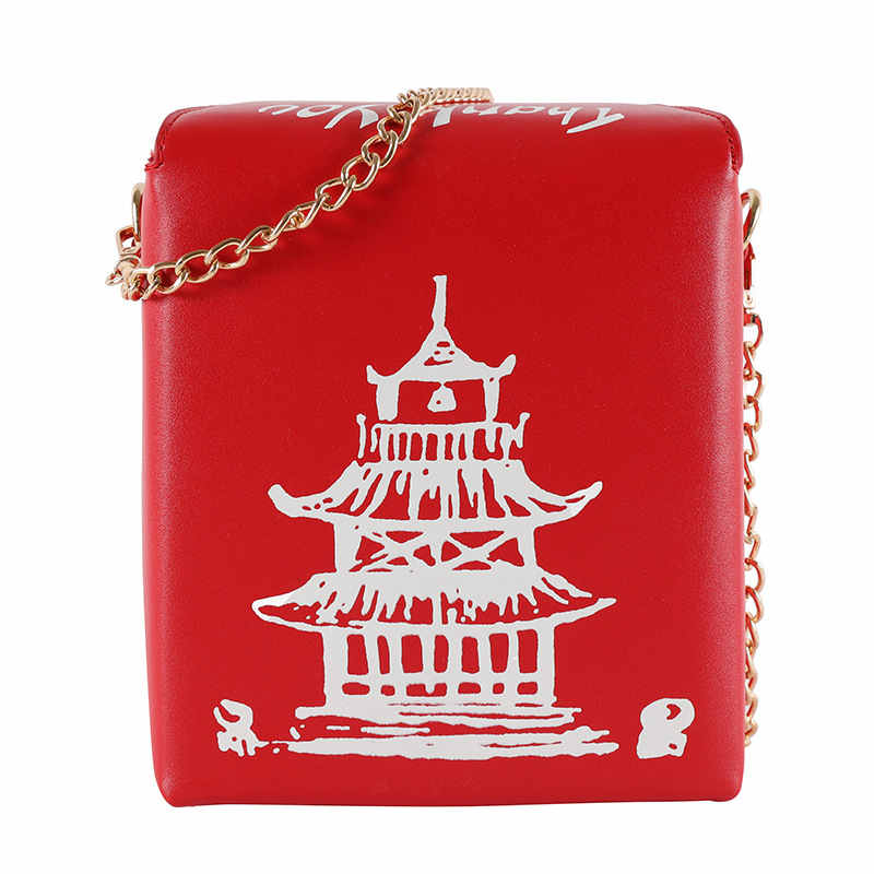 Fashion Crossbody Bag Chinese Takeout Box Style Clutch Bag for Girl-Red