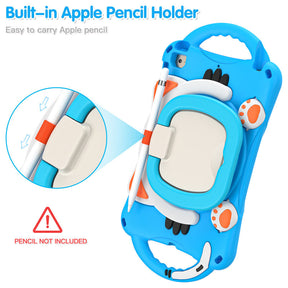 CatB Silicone Case For iPad Mini 5 4 3 2 1 Shockproof Shoulder Strap Handle Stand-Light Blue