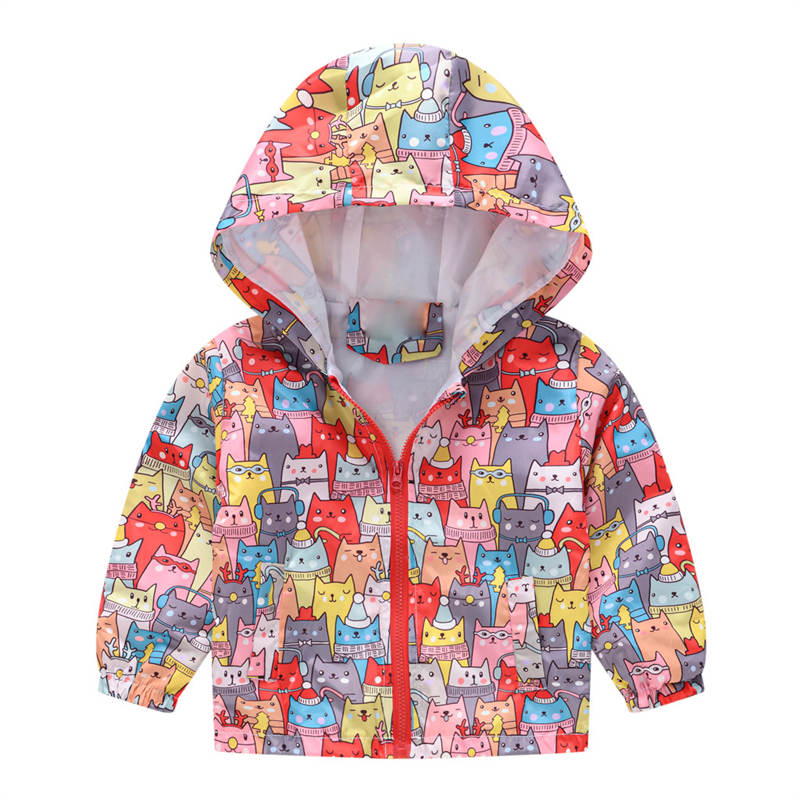 Toddler Boys Girls Cartoon Print Zip Jacket Hooded Trench Kids Casual Coats-15