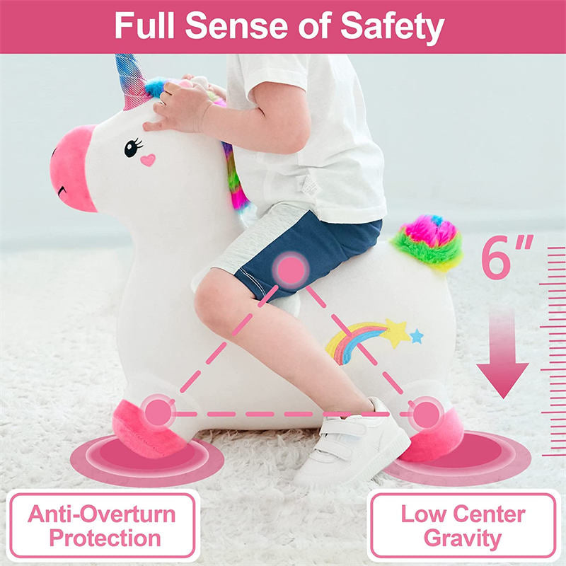 Kids Plush Ride Bouncing Toys Inflatable Hopping Animal with Pump-Unicorn