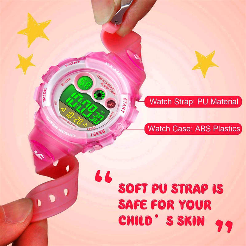 Girls Waterproof Electronic Multi Function Outdoor LED Watches-Pink