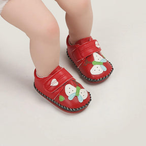 Baby Girls Pu Leather Walking Sneakers Toddler Rubber Cartoon Shoes-Red