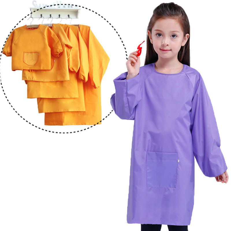 Kids Art Smocks Waterproof Artist Painting Long Sleeve Aprons for Children-Purple