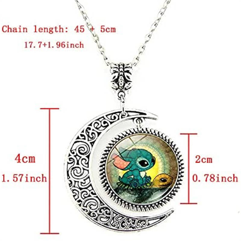 Moon Pendant Necklace Cartoon Stitch Chain-1