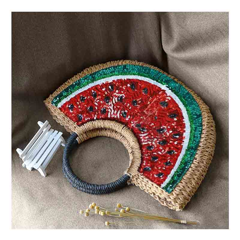 Women Semi-circle Rattan Handbags Watermelon Straw Bag