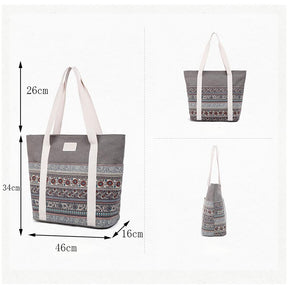 Womens Canvas With Pattern Handbag With Purse-Grey