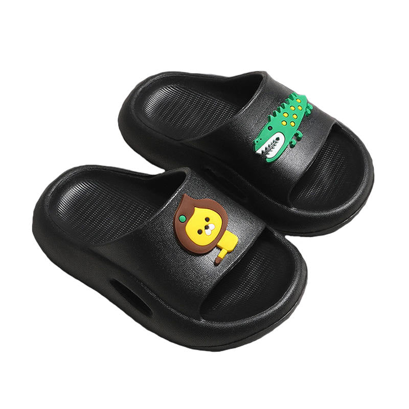 Kids Boys Girls Cute Animal Slippers Beach Pool Home Shoes-Black