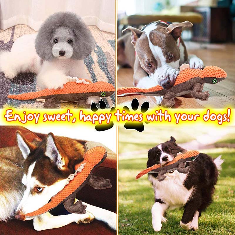 27cm Durable Dog Lizard Toys for Aggressive Chewers Pet Squeaky Plush Toys-Orange