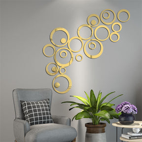 Removable 3D Acrylic Crystal Circles Rings Dots Home Art Decor Wall Stickers-Gold