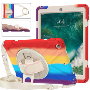 iPad Case With Pencil Stand+Rotating Stand+Shoulder Strap For iPad 9.7 Inch2017/2018-Red