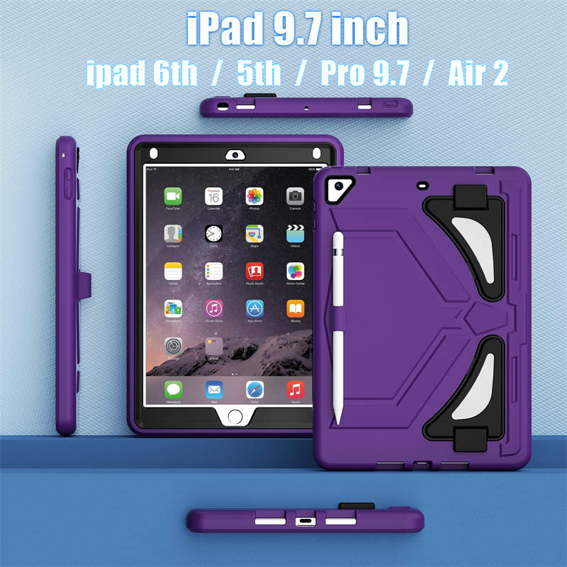Tablet Case Rugged with Kickstand for iPad 6th/5th Generation 2018/2017-PurpleBlack