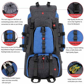 55L Backpack Internal Frame Hiking Water Resistant Travel Packs with Rain Cover-Blue