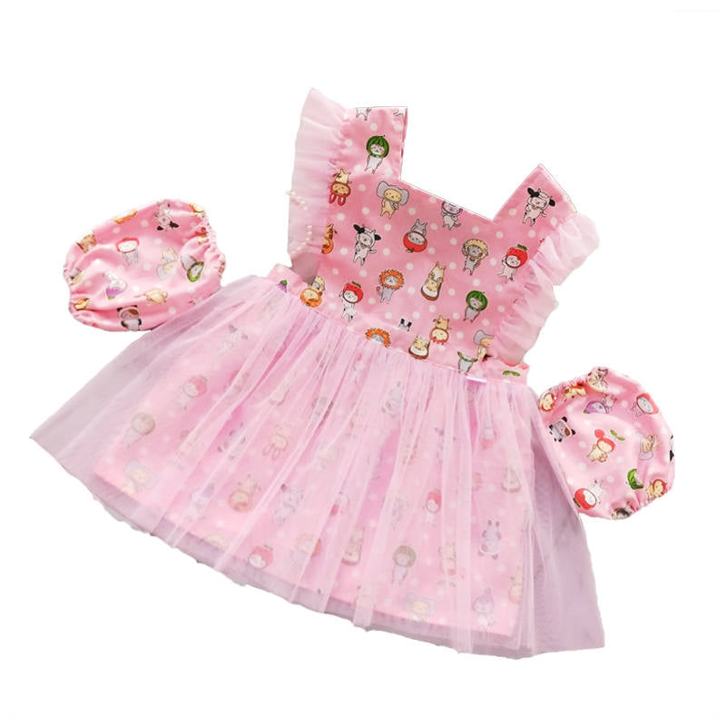 Girls Princess Dress Apron with Sleeves Covers for Cooking Painting-Pink Cat