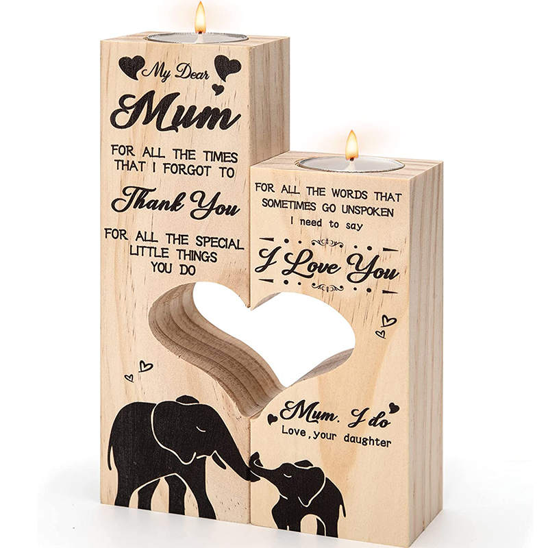 Heart-Shaped Wooden Candlestick Personalized Ornaments Christmas Gift-Elephant