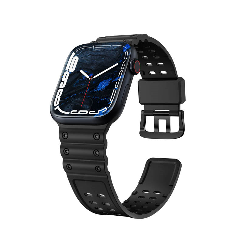 Shockproof Silicone WatchBand Double Breasted Straps for iWatch-Black