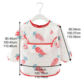 Kids Waterproof Art Smock Cartoon Long Sleeve Aprons with Bib-Carrot