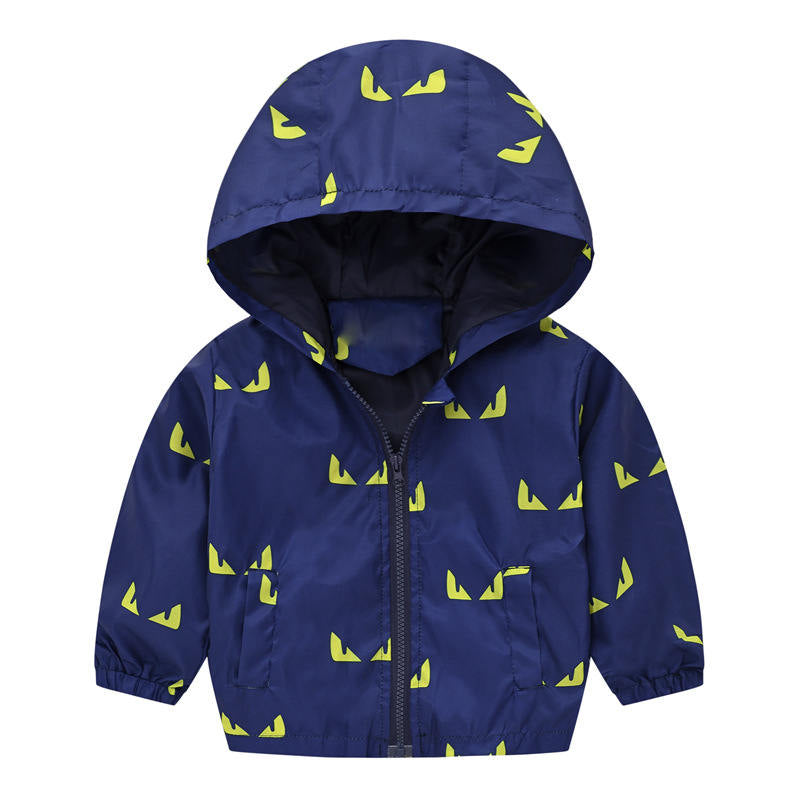 Boys Girls Cartoon Print Zip Lightweight Jacket Hooded Coats Casual Windbreaker-29