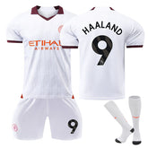 Manchester City Away Jersey HAALAND #9 Soccer Jersey Kids Adult 3Pcs Jersey Kits-White