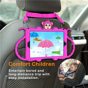 Monkey iPad Case+Neck Strap Cartoon Kids Anti-fall Protective Cover For Samsung Galaxy Tab A 10.1inch£¨2019£©T510/T515-Hot Pink