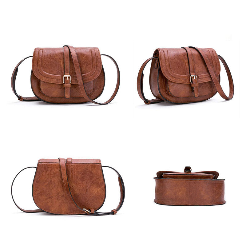 Boho Crossbody Bags for Women Vegan Leather Saddle Purses-Brown