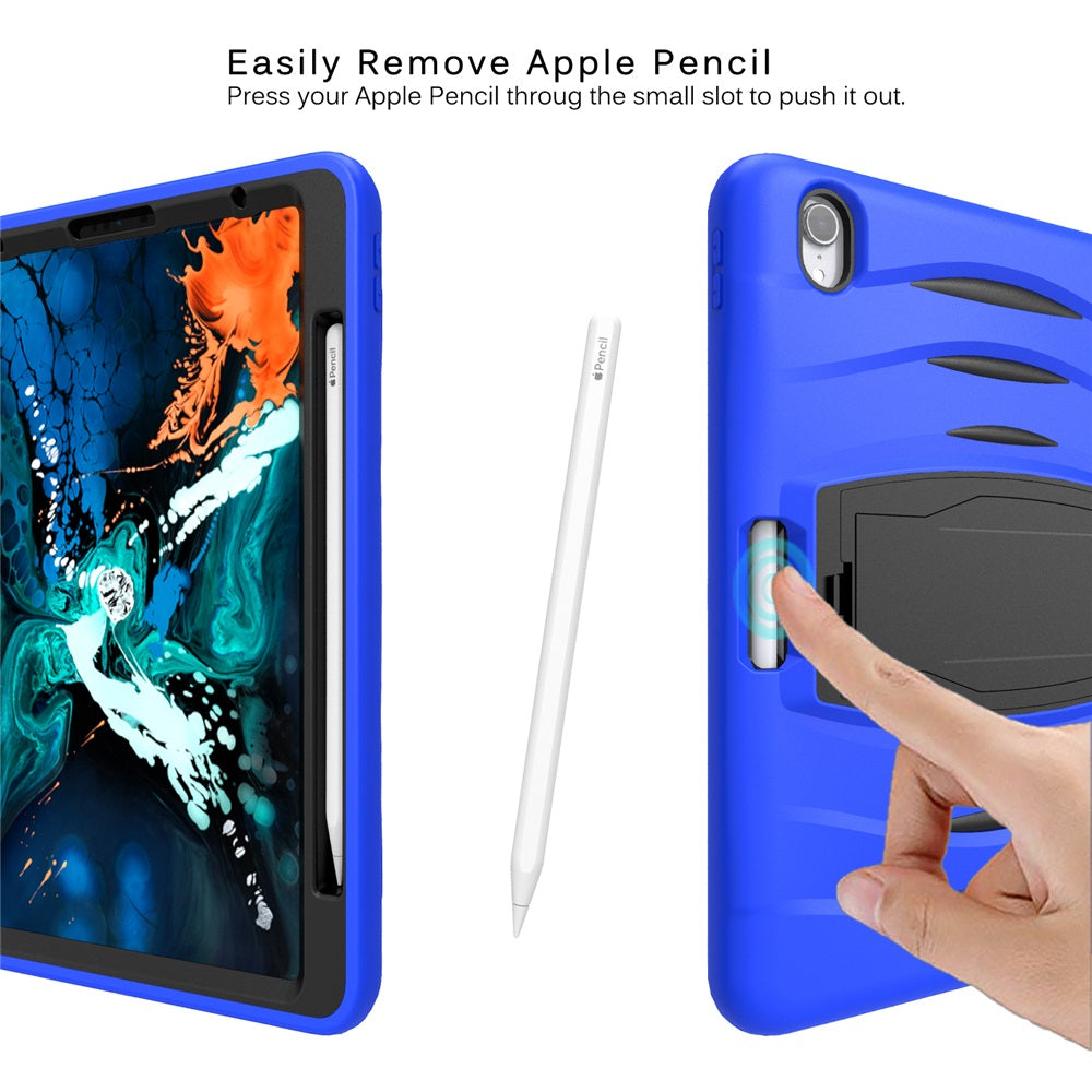 Shock Wave Kickstand Case Anti-Fall Protection With Pencil Holder For iPad Pro12.9 (2018)-Blue