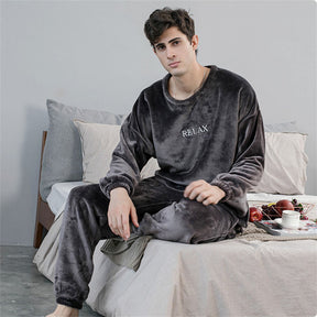 Crew Neck Flannel Pajamas Set for Women-Dark Grey