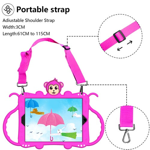 Monkey iPad Case+Neck Strap Cartoon Kids Anti-fall Protective Cover For Samsung Galaxy Tab A 10.1inch£¨2019£©T510/T515-Hot Pink