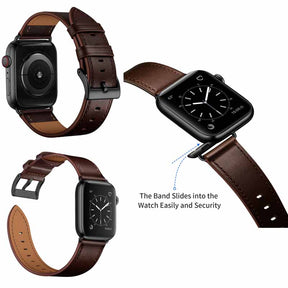 Classic Watchband Cowhide Suitable for iWatch Ultra Series 8 SE 7 6 5 4 3 2 1-Black-DarkBrown