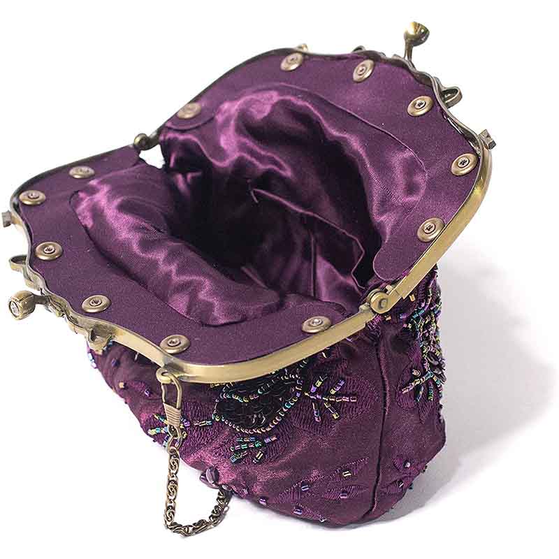 Womens Beaded Party Clutch Vintage Rose Purse-Purple