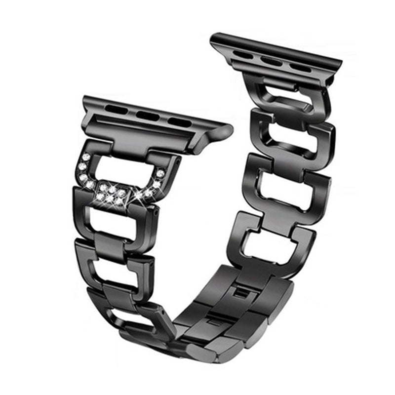D Shape Stainless Steel Watch Band Adjustable Wristbands for Apple IWatch Series SE/1/2/3/4/5/6 For Women Men-Black