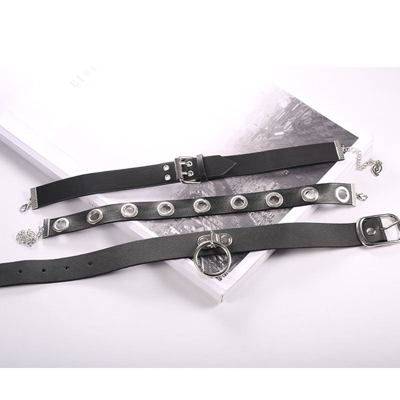 3Pcs PU Leather Gothic Punk Collar Necklace Sets Adjustable Choker