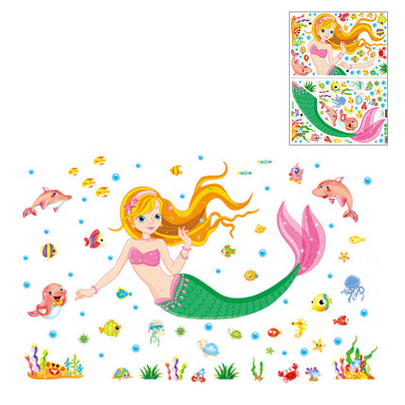 Creative Cartoon Removable 3D Wall Stickers Bubble Mermaid Princess Decoration For Children Room-05