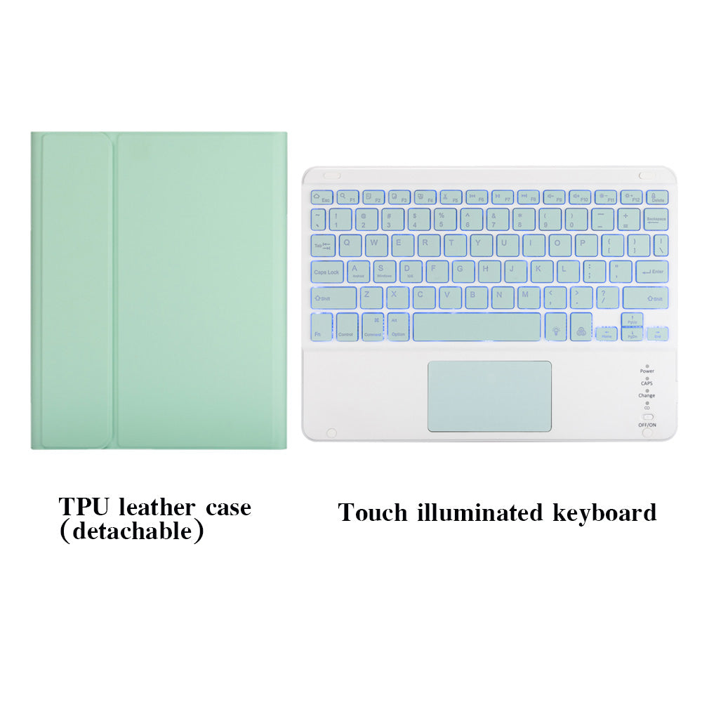 Keyboard Case For iPad 10th(2022)10.9 with 7 Color Backlit Wireless Keyboard Touchpad Pen Slot-Green