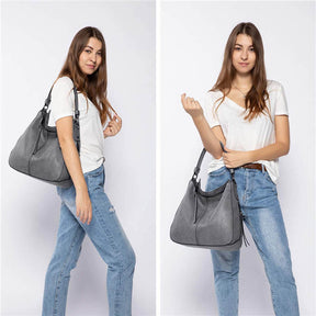 Handbags for Women Large Designer Ladies Hobo bag Bucket Purse Faux Leather-Grey